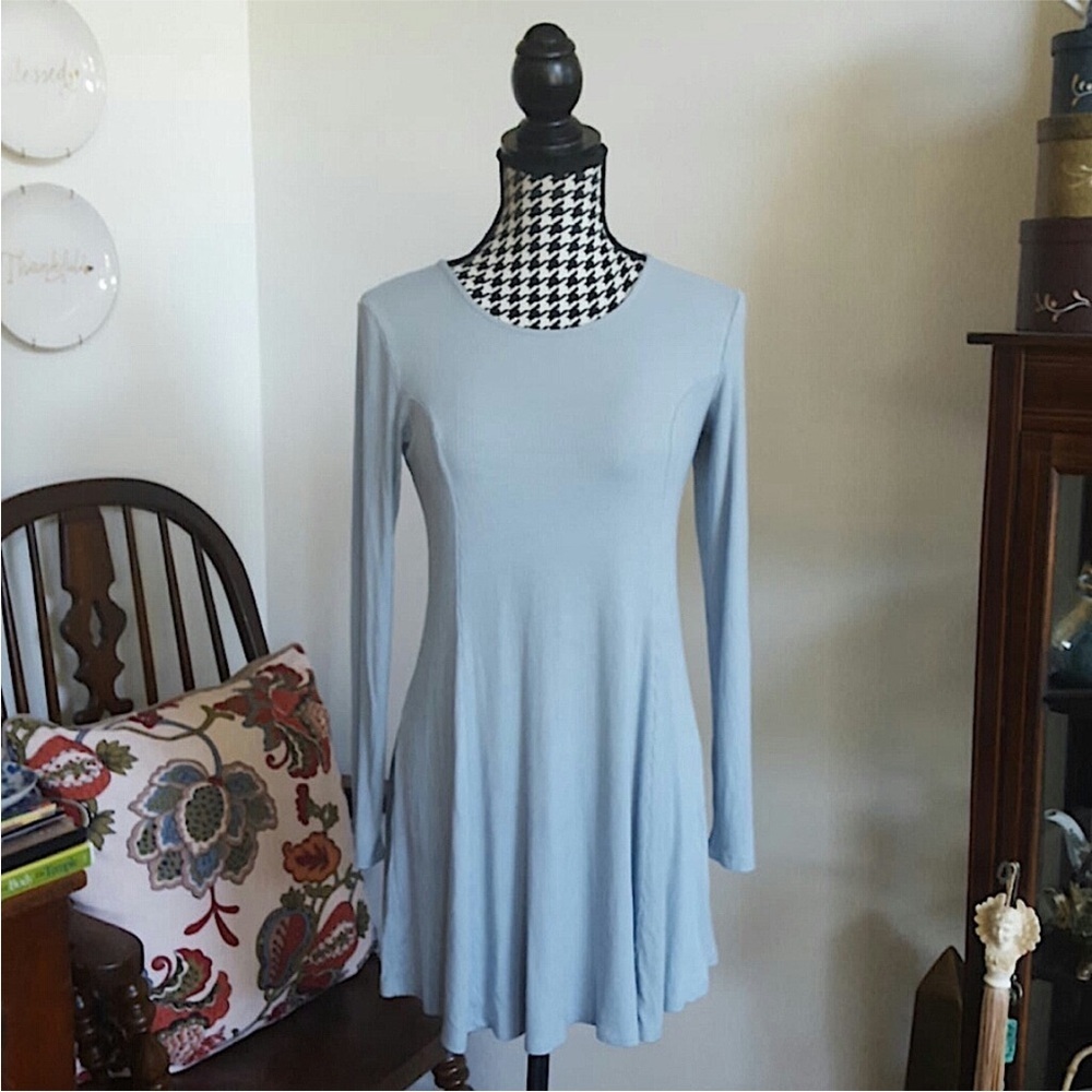 Forever 21 Ribbed Long Sleeve Fit & Flare Mini Dress - Baby Blue - XS